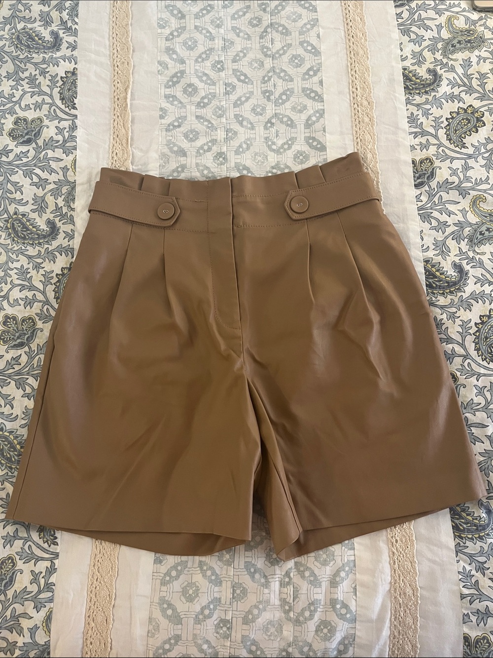 Ann Taylor Caramel High-Waist Button Detail Shorts